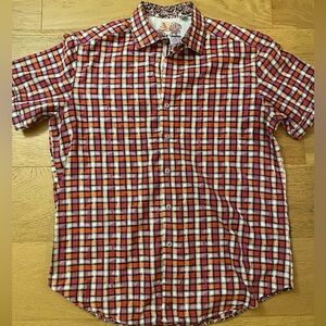 Robert Graham Men's Multicolor Checkered Short Sleeve pink & orange Shirt L EUC